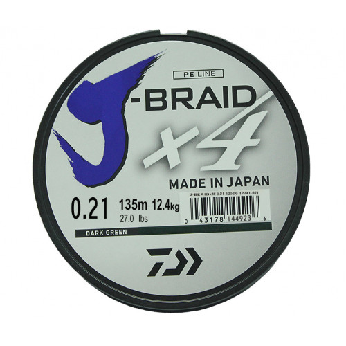 Леска плетеная Daiwa J-Braid X4 135м 0,21мм зеленая Леска плетеная Daiwa J-Braid X4 135м 0,21мм зеленая