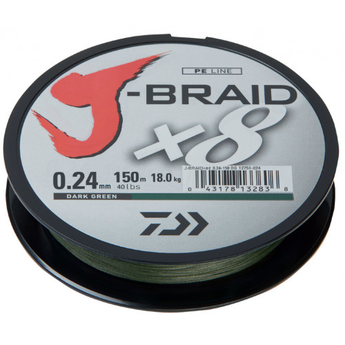 Леска плетеная Daiwa J-Braid X8 150м 0,24мм зеленая Леска плетеная Daiwa J-Braid X8 150м 0,24мм зеленая