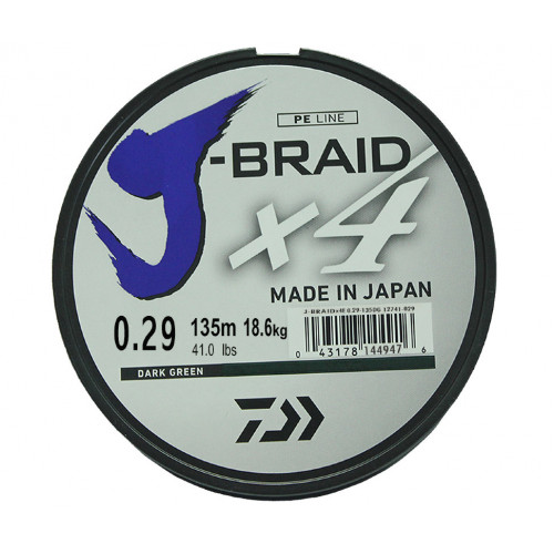 Леска плетеная Daiwa J-Braid X4 135м 0,29мм зеленая