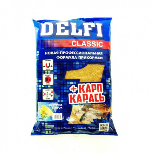 Прикормка Delfi Classic Карп-Карась 800г Кукуруза/Горох DFG-055 Прикормка Delfi Classic Карп-Карась 800г Кукуруза/Горох DFG-055
