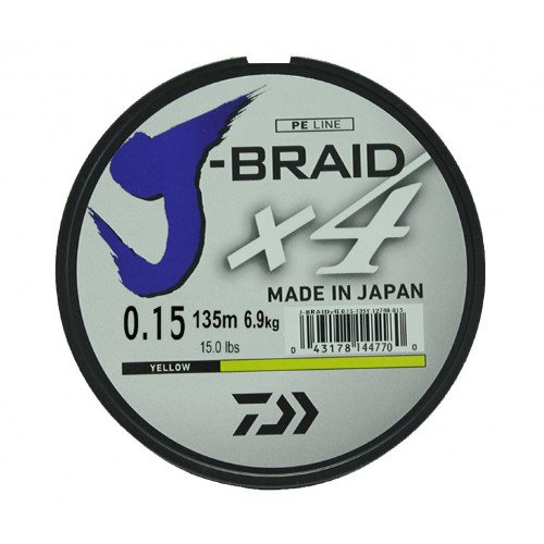 Леска плетеная Daiwa J-Braid X4 135м 0,15мм желтая Леска плетеная Daiwa J-Braid X4 135м 0,15мм желтая